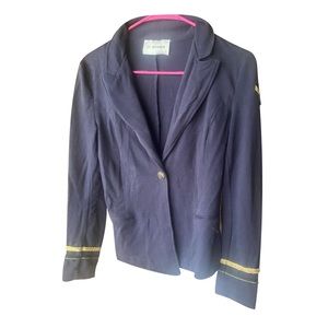 Navy blue blazer with gold embellishments
